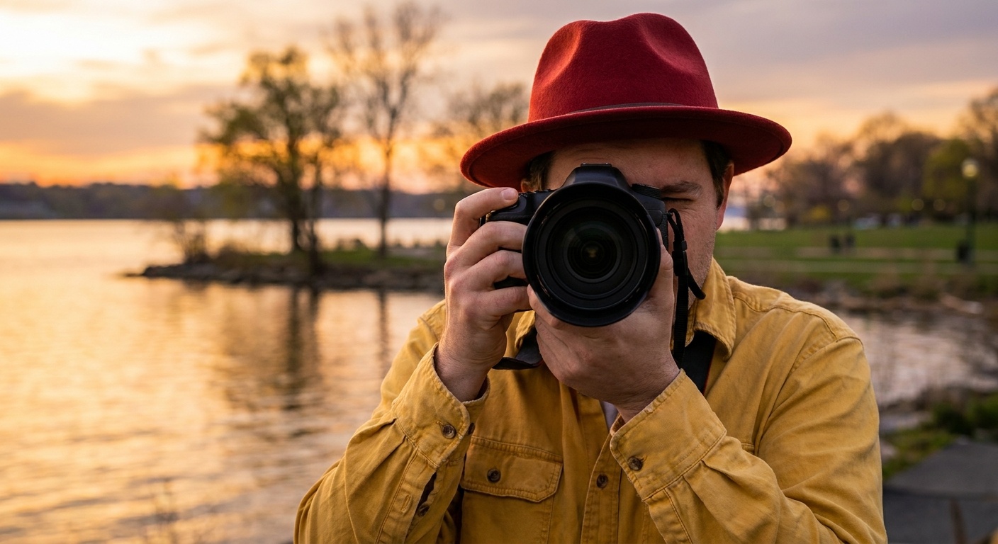 Photographer ready to capture the perfect moment outdoors