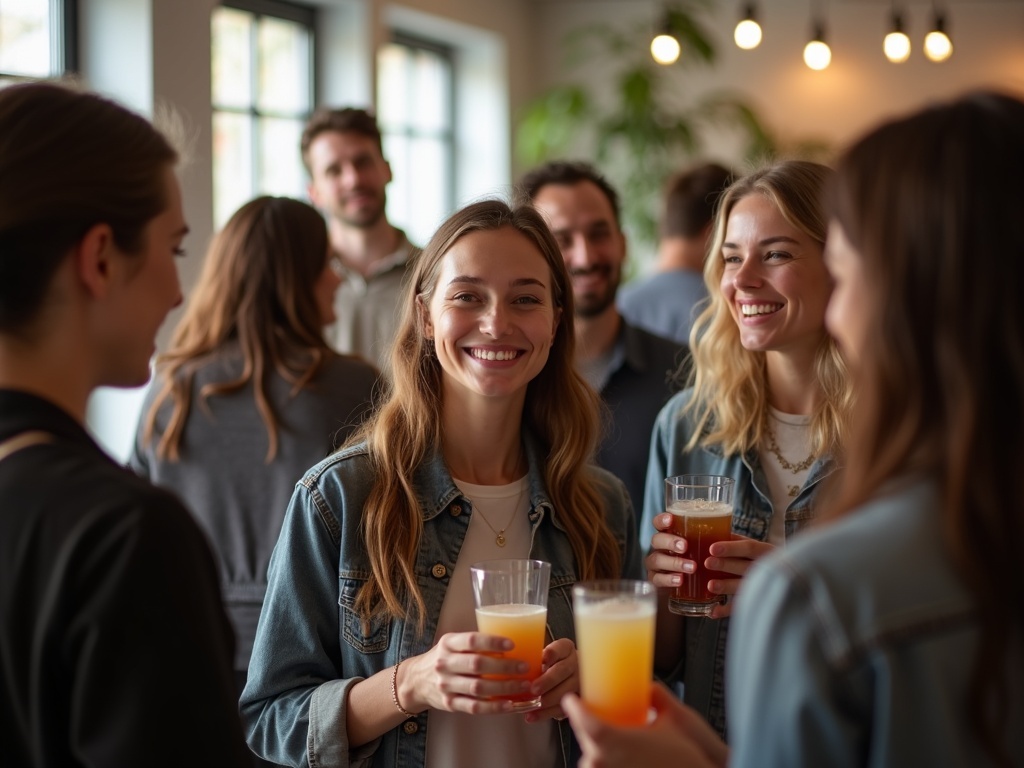 Young adults enjoying a bright indoor gathering